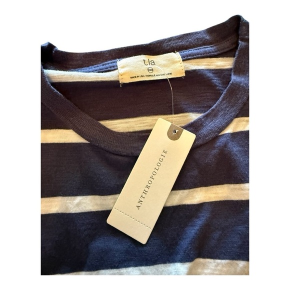 Anthropologie T.La Blue Stripe Midriff Cutout Sleeveless Shirt High Neck Mini - Picture 8 of 12